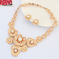 Fashion Zinc Alloy Jewelry Sets, earring & necklace, with plastic earnut & Glass Pearl, stainless steel post pin, with 1.9Inch extender chain, rose gold color plated, with rhinestone, nickel, lead & cadmium free, 63mm Approx 20.4 Inch 