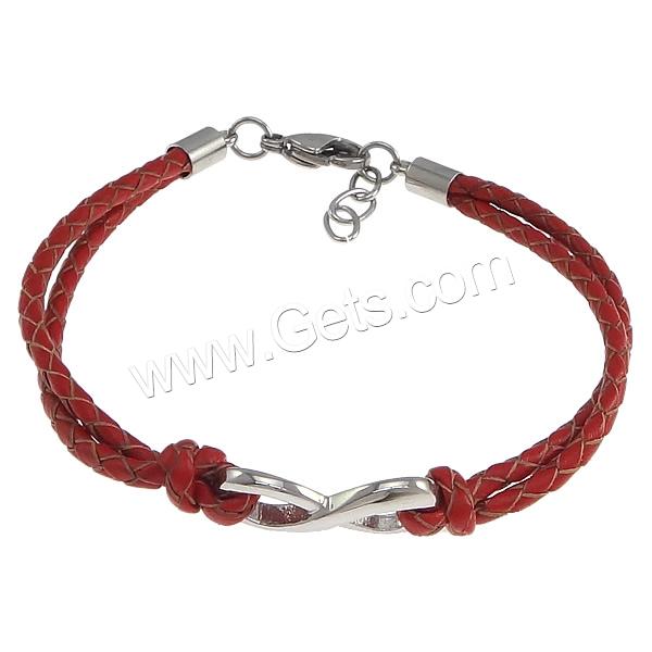 Bracelets de cuir de vachette, cuir de peau de vache, avec Acier inoxydable 304, avec 1lnch chaînes de rallonge, Infini, longueur différente pour le choix & 2 fils, plus de couleurs à choisir, 24x10x3mm, 3mm, Vendu par brin