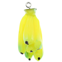 Imitation de fruits Pendentif Résine, avec fer, banane, couleur solide, Jaune Environ 2mm Vendu par sac