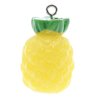 Imitation de fruits Pendentif Résine, avec fer, ananas, couleur solide, Jaune Environ 2mm Vendu par sac