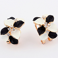 Enamel Zinc Alloy Stud Earring, stainless steel earring post and Omega clip, Flower, gold color plated, with rhinestone, nickel, lead & cadmium free 