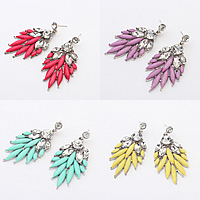 Pendientes de Declaración, aleación de zinc, con Cristal & resina, acero inoxidable aguja de pendiente, chapado en color de platina, facetas & con diamantes de imitación, más colores para la opción, libre de níquel, plomo & cadmio, 50x25mm, Vendido por Par