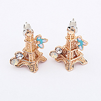 Enamel Zinc Alloy Stud Earring, stainless steel post pin, Tower, gold color plated, with rhinestone, nickel, lead & cadmium free 