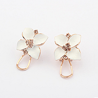 Enamel Zinc Alloy Stud Earring, stainless steel earring post and Omega clip, Flower, gold color plated, with rhinestone, white, nickel, lead & cadmium free 