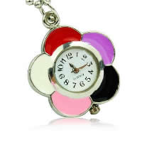 Collar De Reloj, aleación de zinc, con cadena de hierro & Vidrio, Flor, chapado en color de platina, cadena de la bola & esmalte, multicolor, longitud:aproximado 23 Inch, Vendido por Sarta