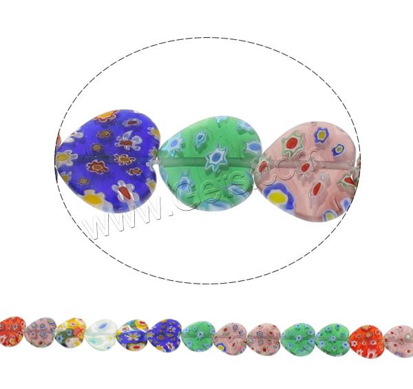 Millefiori Glasperlen, Glas Millefiori, Herz, handgemacht, verschiedene Größen vorhanden, gemischte Farben, Bohrung:ca. 1mm, Länge:ca. 14 ZollInch, verkauft von Strang