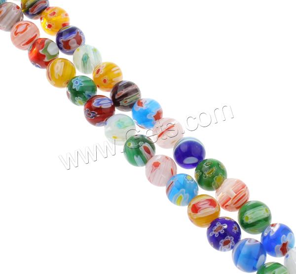 Abalorios de Cristal de Murano Millefiori, millefiori de cristal, Esférico, hecho a mano, diverso tamaño para la opción, color mixto, agujero:aproximado 1mm, longitud:aproximado 14 Inch, Vendido por Sarta