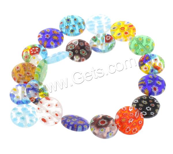 Perles en verre Millefiori, Plat rond, fait à la main, normes différentes pour le choix, couleurs mélangées, Trou:Environ 1mm, Longueur:Environ 14 pouce, Vendu par brin