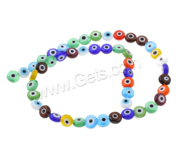 Evil Eye Lampwork Beads, Flat Round, handmade, evil eye pattern & different size for choice, mixed colors, Hole:Approx 1mm, Length:Approx 14 Inch, Sold By Strand