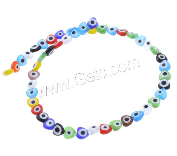 Perles de Murano Evil Eye, chalumeau, coeur, fait à la main, motif de mauvais œil & normes différentes pour le choix, couleurs mélangées, Trou:Environ 1mm, Longueur:Environ 13.5 pouce, Vendu par brin