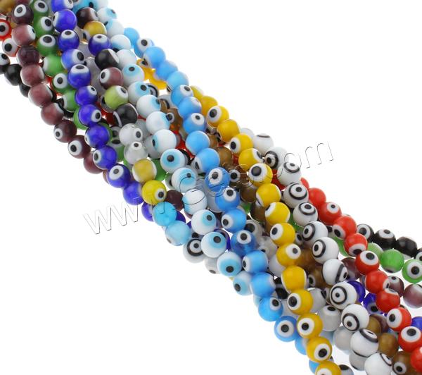 Perles de Murano Evil Eye, chalumeau, Rond, fait à la main, motif de mauvais œil & normes différentes pour le choix, couleurs mélangées, Trou:Environ 1mm, Longueur:Environ 14.5 pouce, Vendu par brin