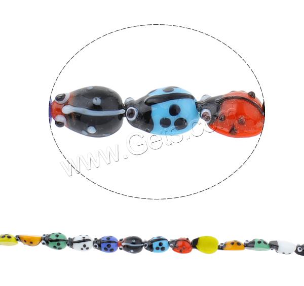 Tier Lampwork Perlen, Marienkäfer, handgemacht, verschiedene Größen vorhanden, gemischte Farben, Bohrung:ca. 1mm, Länge:ca. 9 ZollInch, ca. 20PCs/Strang, verkauft von Strang