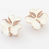 Enamel Zinc Alloy Stud Earring, stainless steel earring post and Omega clip, Flower, gold color plated, with rhinestone, nickel, lead & cadmium free 