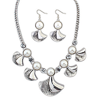 Fashion Zinc Alloy Jewelry Sets, earring & necklace, with Glass Pearl, stainless steel earring hook, with 1.9Inch extender chain, antique silver color plated, twist oval chain & with rhinestone, nickel, lead & cadmium free, 50mm Approx 21.2 Inch 