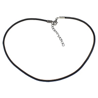 La cuerda del collar de cuero de vaca, latón cierre de langosta, con 2Inch extender cadena, chapado en color de platina, Negro, 2.5mm, longitud:aproximado 15 Inch, Vendido por Sarta