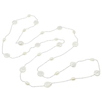 Collier en perles d'eau douce Pull, perle d'eau douce cultivée, avec chaîne en laiton, naturel, chaîne à billes, blanc, 7-13mm Environ 47 pouce, Vendu par brin