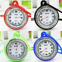 Collar De Reloj, aleación de zinc, con Vidrio & silicona, Redondo aplanado, chapado en color de platina, para  los niños & con diamantes de imitación, más colores para la opción, 41mm, 26mm, longitud:aproximado 23 Inch, Vendido por Sarta