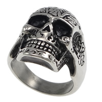 Anillo de dedo de acero inoxidable hombre, acero inoxidable 304, Calavera, ennegrezca, 24mm, tamaño:9, Vendido por UD