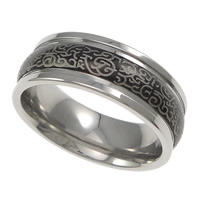 Anillo de dedo de acero inoxidable hombre, acero inoxidable 304, esmalte, Negro, 8mm, tamaño:9, Vendido por UD