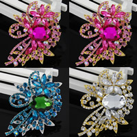 Crystal Brooch, Zinc Alloy, with Crystal, Flower, plated, faceted & with rhinestone, mixed colors, nickel, lead & cadmium free 