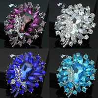 Crystal Brooch, Zinc Alloy, with Crystal, Flower, platinum color plated, faceted & with rhinestone, mixed colors, nickel, lead & cadmium free 