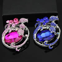 Crystal Brooch, Zinc Alloy, with Crystal, Flower, plated, faceted & with rhinestone, mixed colors, nickel, lead & cadmium free 