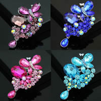 Crystal Brooch, Zinc Alloy, with Crystal, Flower, plated, faceted & with rhinestone, mixed colors, nickel, lead & cadmium free 