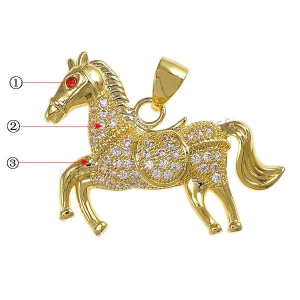 Cubique Pendentif en laiton zircon pavent, cheval, Placage, pavé de micro zircon, plus de couleurs à choisir, 28x21x3.5mm, Trou:Environ 3x4mm, Vendu par PC