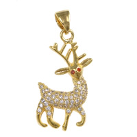 Cubic Zirconia Micro Pave Brass Pendant, Deer, plated, micro pave cubic zirconia Approx 