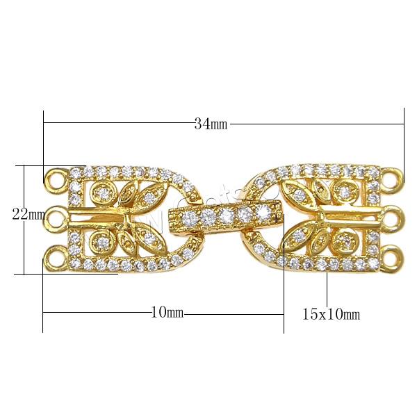 Brass Fold Over Clasp, Letter U, plated, with connector bar & micro pave cubic zirconia & 3-strand, more colors for choice, 34mm, 22x10x4mm, 15x10x4mm, Hole:Approx 1mm, Sold By PC