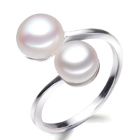 Bague de perle de culture d'eau douce, perle d'eau douce cultivée, avec laiton, bouton, naturel, blanc, 5.5-8.5mm Vendu par PC