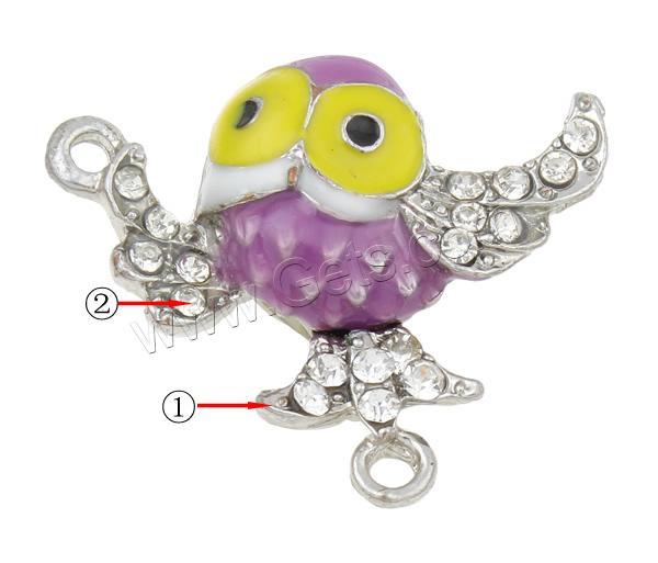 Zinc Alloy Magnetic Clasp, Bird, plated, enamel & with rhinestone & single-strand, more colors for choice, lead & nickel free, 26x23x7mm, Hole:Approx 1.5mm, Sold By PC