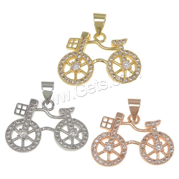 Cubique Pendentif en laiton zircon pavent, vélo, Placage, pavé de micro zircon, plus de couleurs à choisir, 20.5x15x2mm, Trou:Environ 3.5x4mm, Vendu par PC