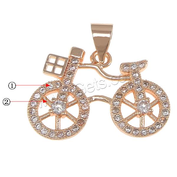 Cubique Pendentif en laiton zircon pavent, vélo, Placage, pavé de micro zircon, plus de couleurs à choisir, 20.5x15x2mm, Trou:Environ 3.5x4mm, Vendu par PC