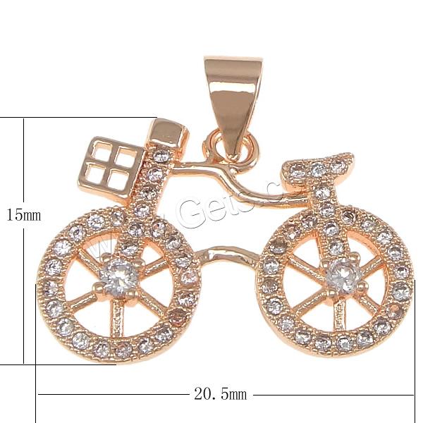 Cubique Pendentif en laiton zircon pavent, vélo, Placage, pavé de micro zircon, plus de couleurs à choisir, 20.5x15x2mm, Trou:Environ 3.5x4mm, Vendu par PC