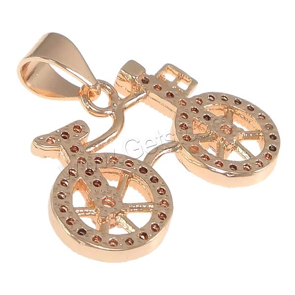 Cubique Pendentif en laiton zircon pavent, vélo, Placage, pavé de micro zircon, plus de couleurs à choisir, 20.5x15x2mm, Trou:Environ 3.5x4mm, Vendu par PC