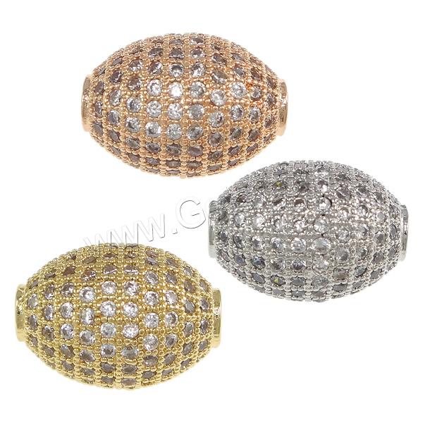 Cubic Zirconia Micro Pave Brass Beads, Oval, plated, micro pave cubic zirconia, more colors for choice, 16x12mm, Hole:Approx 2.5mm, Sold By PC