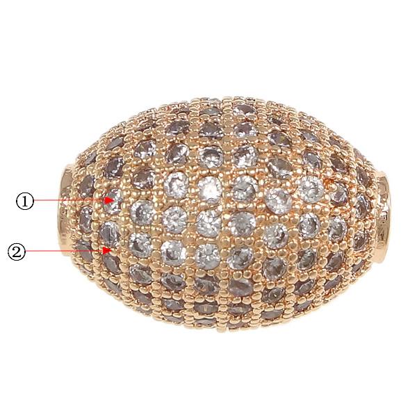 Cubic Zirconia Micro Pave Brass Beads, Oval, plated, micro pave cubic zirconia, more colors for choice, 16x12mm, Hole:Approx 2.5mm, Sold By PC