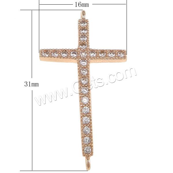 Cubic Zirconia Micro Pave Brass Connector, Cross, plated, micro pave cubic zirconia & 1/1 loop, more colors for choice, 16x31x2mm, Hole:Approx 1.5mm, Sold By PC