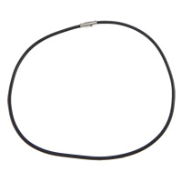 Nylon caoutchouc enduit corde collier cordon, Corde de caoutchouc revêtu en nylon, acier inoxydable fermoir magnétique, Placage de couleur platine, noire, 3mm Environ 17 pouce, Vendu par brin