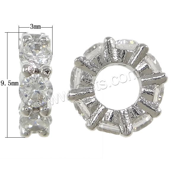 Entretoise de perles en laiton, beignet, Placage, pavé de micro zircon, plus de couleurs à choisir, 3x9.5mm, Trou:Environ 4mm, Vendu par PC