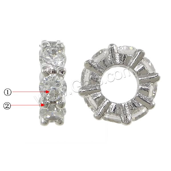 Entretoise de perles en laiton, beignet, Placage, pavé de micro zircon, plus de couleurs à choisir, 3x9.5mm, Trou:Environ 4mm, Vendu par PC