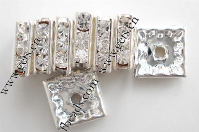 Strass carrés entretoise, laiton, Squaredelle, Placage, avec les strass acryliques, plus de couleurs à choisir, 7x7mm, 100PC/sac, Vendu par sac