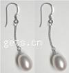 Freshwater Pearl Drop Earring, sterling silver earring hook, Teardrop, white, 9-10mm .8 Inch 