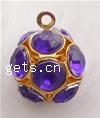 Rhinestone Brass Pendants, Round, plated, with rhinestone 12mm 