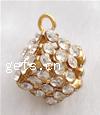 Rhinestone Brass Pendants, with Rhinestone, Cube, plated cadmium free 