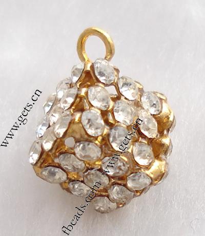 Rhinestone Brass Pendants, with Rhinestone, Cube, plated, more colors for choice, cadmium free, 17x12mm, Sold By PC