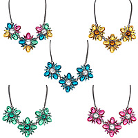 Collier de déclaration de mode, alliage de zinc, avec cristal, avec 1.9Inch chaînes de rallonge, fleur, Placage de couleur noire de plumbum, chaîne de torsion ovale & facettes, plus de couleurs à choisir, protéger l'environnement, sans nickel, plomb et cadmium, 52mm Environ 20.4 pouce, Vendu par brin