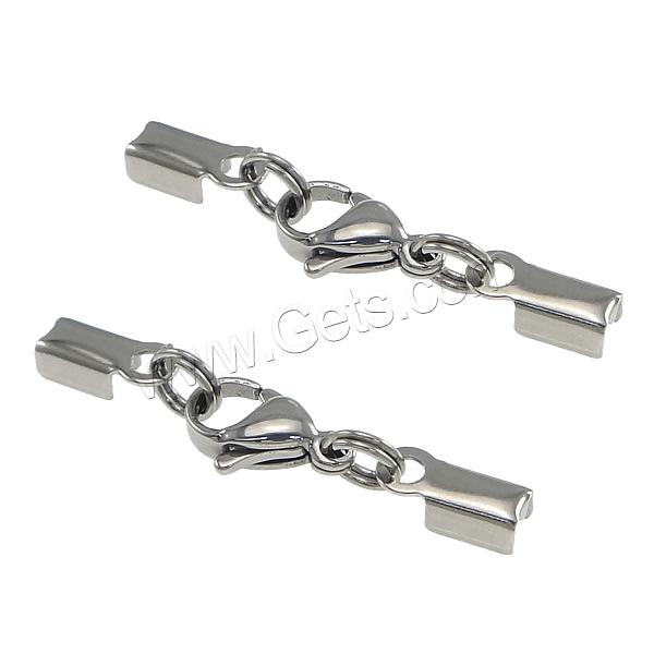 Stainless Steel Lobster Claw Cord Clasp, with cord tip & different size for choice, original color, Sold By PC