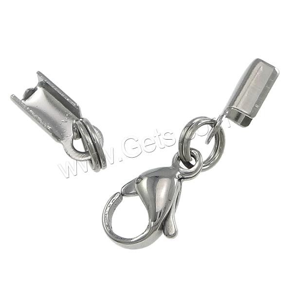 Stainless Steel Lobster Claw Cord Clasp, with cord tip & different size for choice, original color, Sold By PC